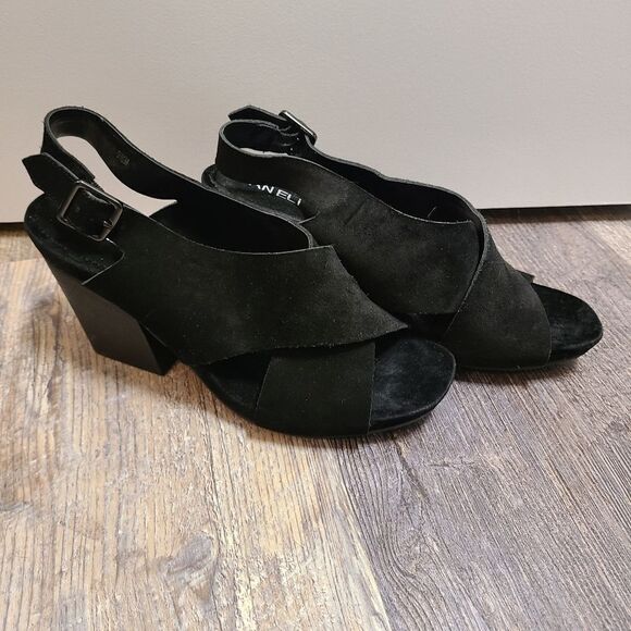 Vaneli Black Suede Thick Strappy Heeled Sandals - Picture 2 of 10